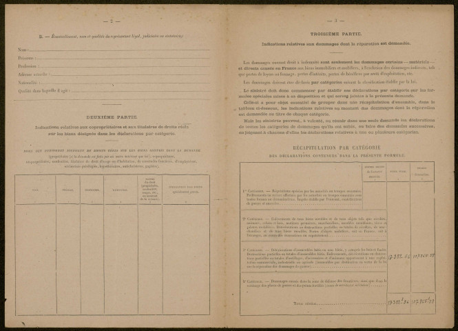 Roye. Demande d'indemnisation des dommages de guerre : dossier Bellanger