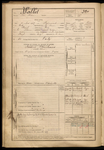 Wallet, Léon Désiré, né le 14 mai 1867 à Fossemanant (Somme), classe 1887, matricule n° 320, Bureau de recrutement d'Amiens