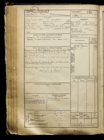 Dupuis, Armand Louis, né le 02 mars 1896 à Montdidier (Somme), classe 1916, matricule n° 184, Bureau de recrutement de Péronne