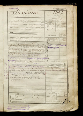 Devisme, Firmin Louis Eugène, né le 08 août 1901 à Flixecourt (Somme), classe 1921, matricule n° 1543, Bureau de recrutement d'Amiens