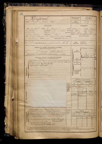 Ringeval, François Joseph, né le 14 avril 1869 à Maroeuil (Pas-de-Calais), classe 1889, matricule n° 796, Bureau de recrutement d'Amiens
