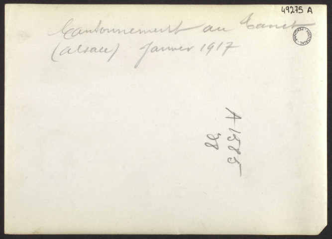 CANTONNEMENT AU TANET (ALSACE). JANVIER 1917