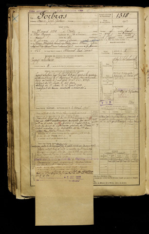 Forbras, Maurice Joseph Gustave, né le 28 mars 1883 à Coisy (Somme), classe 1903, matricule n° 1318, Bureau de recrutement d'Amiens