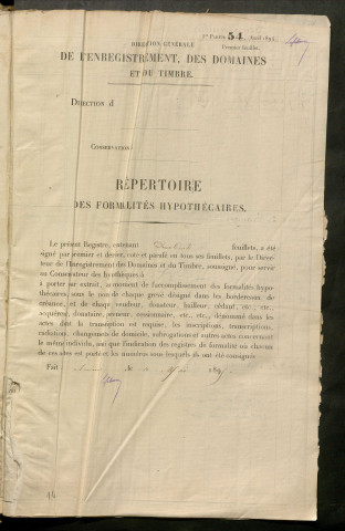 Répertoire des formalités hypothécaires, du 19/05/1896 au 16/10/1896, registre n° 322 (Péronne)