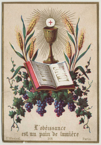 L'obéissance est un pain de lumière. Image de communion. Calice et hostie