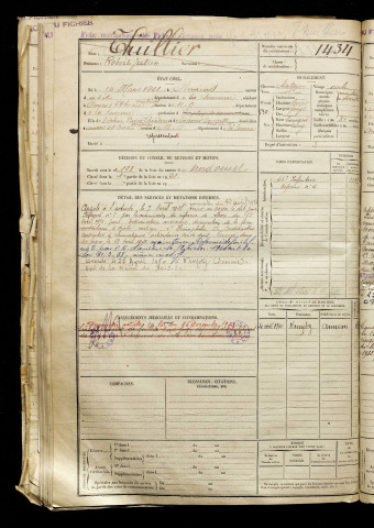 Thuillier, Robert Julien, né le 10 mars 1901 à Amiens (Somme), classe 1921, matricule n° 1434, Bureau de recrutement d'Amiens