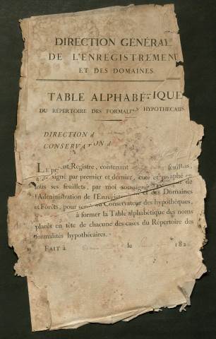 Table du répertoire des formalités, de Bocquillon à Brindosiere, registre n° 6 (Péronne)