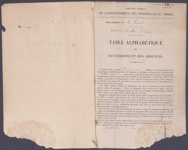 Table des successions et absences du bureau de Molliens-Vidame