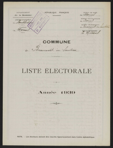 Liste électorale : Beaucourt-en-Santerre