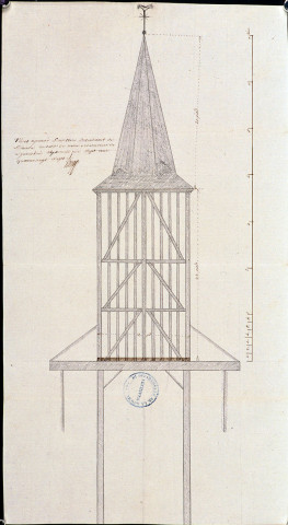 Plan en élévation de la charpente du clocher de l'église