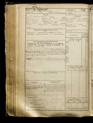 Bigorne, Marcel Henri, né le 08 septembre 1896 à Roye (Somme), classe 1916, matricule n° 238, Bureau de recrutement de Péronne