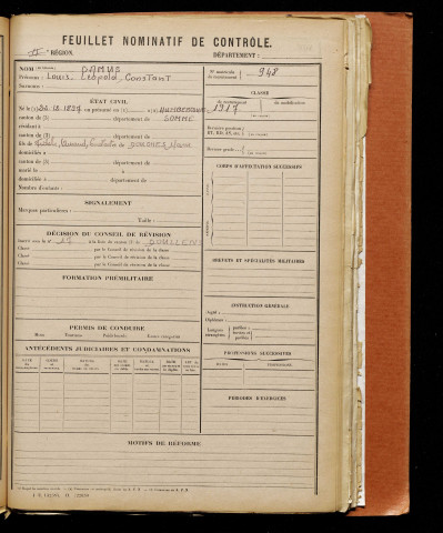 Camus, Louis Léopold Constant, né le 22 décembre 1897 à Humbercourt (Somme), classe 1917, matricule n° 948, Bureau de recrutement d'Abbeville