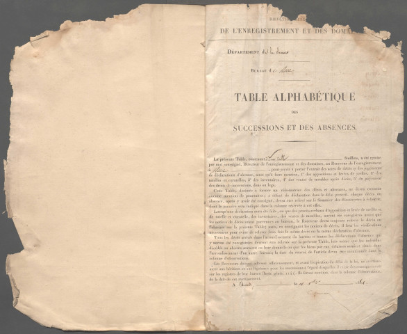 Table des successions et absences du bureau de Rue