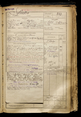 Sylvestre, Doctrové, né le 02 juin 1899 à Moislains (Somme), classe 1919, matricule n° 847, Bureau de recrutement de Péronne