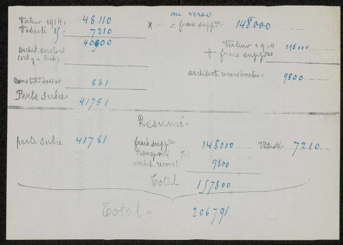 Beuvraignes. Demande d'indemnisation des dommages de guerre : dossier Delavaquerie-Durotoy