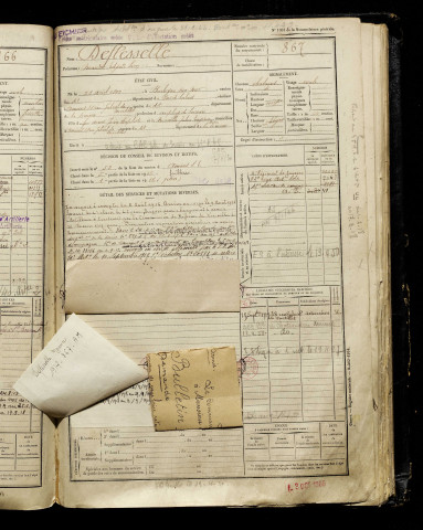 Deflesselle, Maurice Edgard Léon, né le 23 août 1897 à Boulogne-sur-Mer (Pas-de-Calais), classe 1917, matricule n° 867, Bureau de recrutement d'Amiens