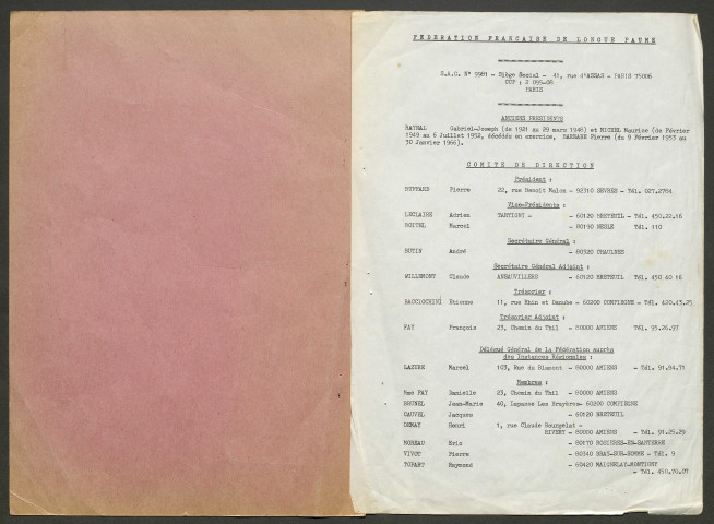 Opuscule (année 1978). Fédération française de Longue Paume : liste des sociétés, classement des joueurs et calendrier