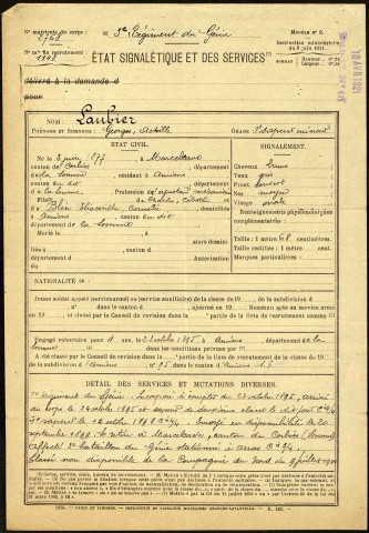 Laubier, Georges Achille, né le 03 juin 1877 à Marcelcave (Somme), classe 1897, matricule n° 1148, Bureau de recrutement d'Amiens