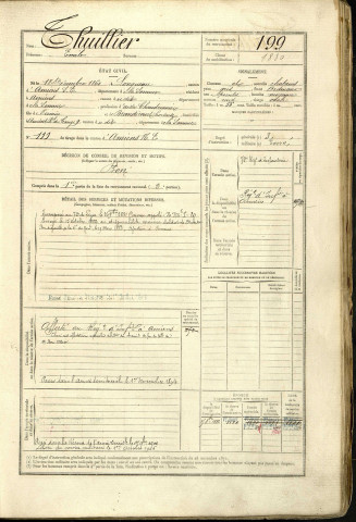 Thuillier, Emile, né le 18 décembre 1860 à Longueau (Somme, France), classe 1880, matricule n° 199, Bureau de recrutement d'Amiens