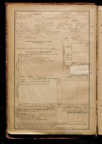 Petit, Faustin Authime, né le 26 juin 1875 à Bergicourt (Somme), classe 1895, matricule n° 590, Bureau de recrutement d'Amiens