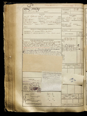 Proisy, Maurice Joseph, né le 11 septembre 1896 à Marcoing (Nord), classe 1916, matricule n° 218, Bureau de recrutement de Péronne