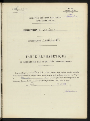 Table alphabétique du répertoire des formalités, de Pecquet à Perdu, registre n° 108/3 (Abbeville)
