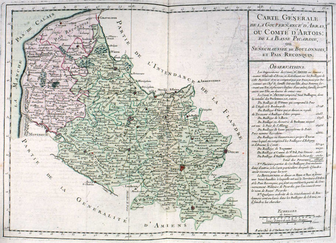 Carte generale de la gouvernance d'Arras ou comté d'Artois : de la basse Picardie ou sénéchaussée de Boulonnois et pais reconquis