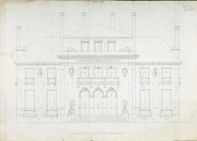 Plan en élévation et métré de la façade sur jardin du château, par Rousseau