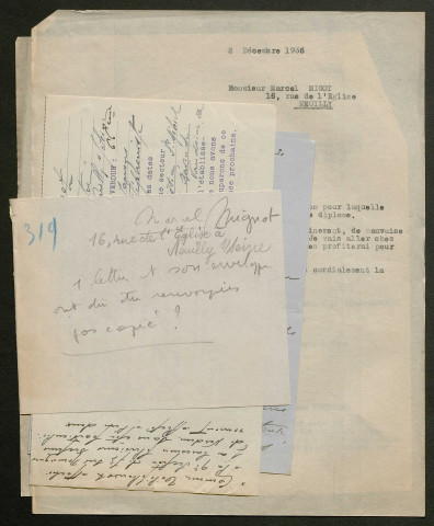 Témoignage de Mignot, Marcel (Téléphoniste) et correspondance avec Jacques Péricard