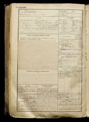 Boudou, Raphaël Léon, né le 08 novembre 1896 à Amiens (Somme), classe 1916, matricule n° 974, Bureau de recrutement d'Amiens