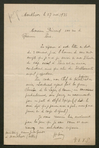 Témoignage de Nény, Henri (Lieutenant) et correspondance avec Jacques Péricard