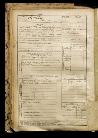 O'Kelly, Marie Patrice, né le 21 juillet 1876 à Saint-Étienne-de-Tulmont (Tarn-et-Garonne), classe 1896, matricule n° 1160, Bureau de recrutement d'Amiens