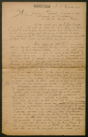 Témoignage de Belhomme, Marcel et correspondance avec Jacques Péricard