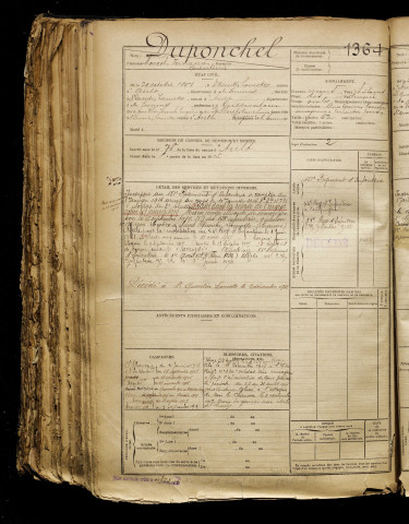 Duponchel, Marcel Fernand Quentin, né le 29 octobre 1897 à Saint-Quentin-la-Motte-Croix-au-Bailly (Somme), classe 1917, matricule n° 1364, Bureau de recrutement d'Abbeville