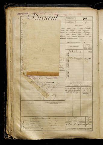 Dupont, Louis Alphonse Marcel, né le 28 juillet 1889 à Braches (Somme), classe 1909, matricule n° 60, Bureau de recrutement de Péronne