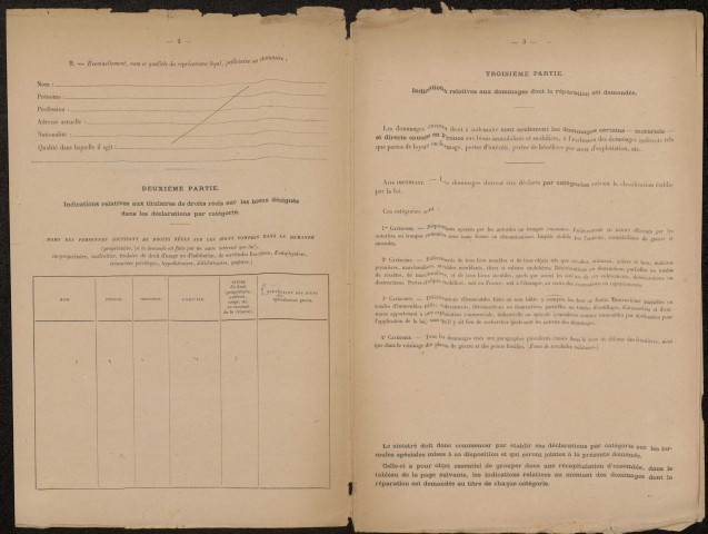 Péronne. Demande d'indemnisation des dommages de guerre : dossier Parzy