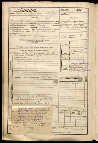 Gamart, Aimable Edouard Romulus, né le 26 avril 1874 à Lafresguimont-Saint-Martin (Somme), classe 1894, matricule n° 352, Bureau de recrutement d'Amiens