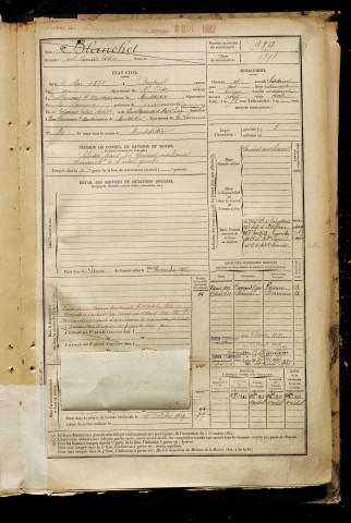 Blanchet, Paul Narcisse Estève, né le 02 mai 1878 à Breteuil (Oise), classe 1898, matricule n° 989, Bureau de recrutement de Péronne