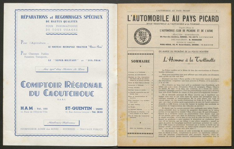 L'Automobile au Pays Picard. Revue de l'Automobile et du Tourisme. Organe officiel de l'Automobile-Club de Picardie et de l'Aisne, 370, septembre 1952