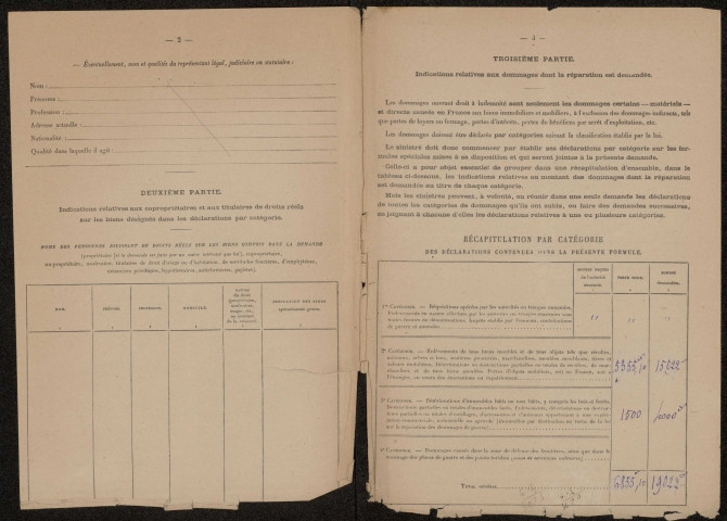 Etricourt-Manancourt. Demande d'indemnisation des dommages de guerre : dossier Barloy Jules, Clotaire