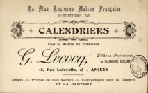 Carte publicitaire pour l'éditeur de calendrier "Lecocq"
