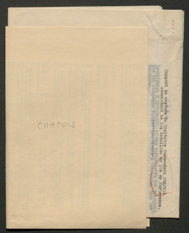 Témoignage de Chapuis (Commandant) et correspondance avec Jacques Péricard