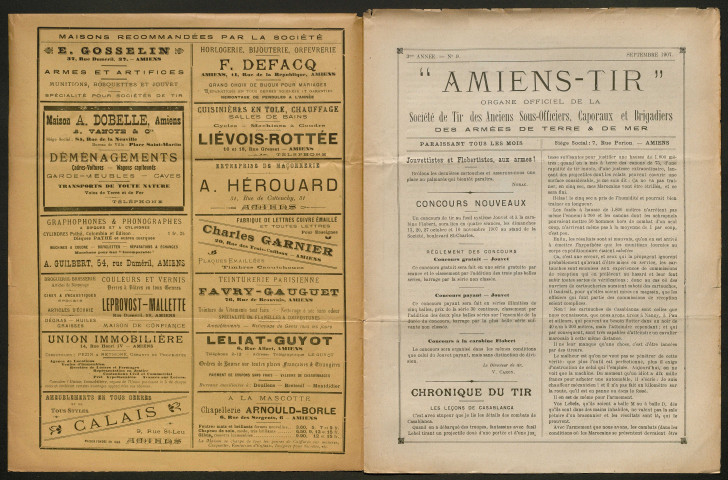 Amiens-tir, organe officiel de l'amicale des anciens sous-officiers, caporaux et soldats d'Amiens, numéro 9 (septembre 1907)