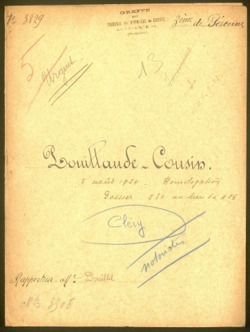 Cléry-sur-Somme. Demande d'indemnisation des dommages de guerre : dossier Pouillaude-Cousin