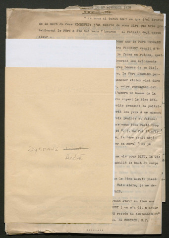 Témoignage de Dykmans, André et correspondance avec Jacques Péricard
