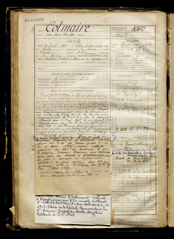 Colmaire, Jean Marie Charles, né le 20 avril 1901 à Villers-Bretonneux (Somme), classe 1921, matricule n° 1060, Bureau de recrutement d'Abbeville