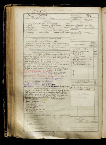 Objois, Etienne André, né le 26 novembre 1900 à Pargny (Somme), classe 1920, matricule n° 732, Bureau de recrutement de Péronne