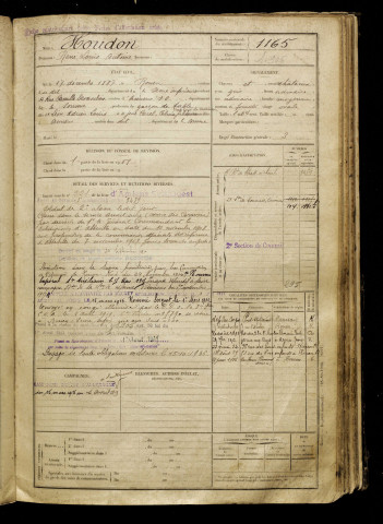Houdon, René Louis Antoine, né le 17 décembre 1887 à Rouen (Seine-Maritime), classe 1907, matricule n° 1165, Bureau de recrutement d'Amiens