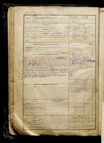 Descoutures, Arthur Alexis, né le 18 juillet 1898 à Amiens (Somme), classe 1918, matricule n° 1108, Bureau de recrutement d'Amiens