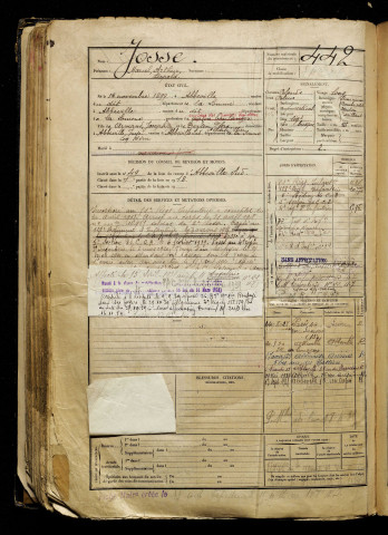 Josse, Marcel Arthur Léopold, né le 15 novembre 1899 à Abbeville (Somme), classe 1919, matricule n° 442, Bureau de recrutement d'Abbeville